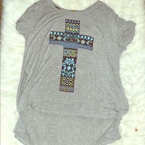 Gray Bejeweled Cross Shirt